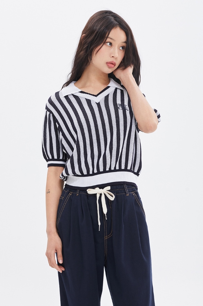 ★2022SS新作★ROMANTIC CROWN★STRIPE BALLOON KNIT TOP ROMANTIC CROWN】STRIPE BALLOON KNIT TOP ニット