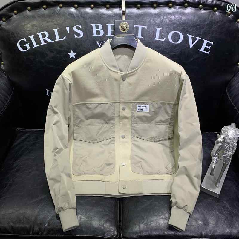 メンズ ファッション ジャケット 春 スリムフィット スタンドカラー ベースボール ジャケット カジュアル トップス メンズ ファッション ジャケット 春 スリムフィット スタンドカラー ベースボール ジャケット カジュアル トップス