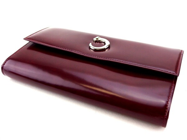 長財布 三つ折り パンテール ボルドー シルバー 中古 長財布 三つ折り パンテール ボルドー シルバー 中古
