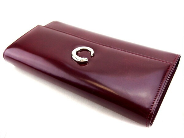 長財布 三つ折り パンテール ボルドー シルバー 中古 長財布 三つ折り パンテール ボルドー シルバー 中古