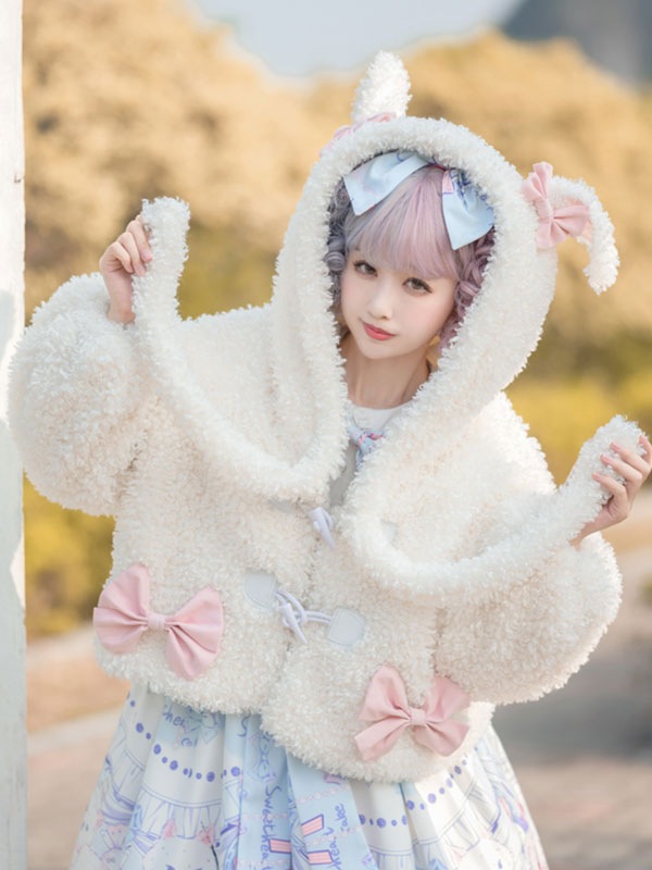 【短納期】ホワイトロリータコートポンポンボウポリエステルオーバーコートカラーブロックボウロリータアウトウェア 【短納期】ホワイトロリータコートポンポンボウポリエステルオーバーコートカラーブロックボウロリータアウトウェア