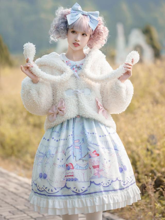 【短納期】ホワイトロリータコートポンポンボウポリエステルオーバーコートカラーブロックボウロリータアウトウェア 【短納期】ホワイトロリータコートポンポンボウポリエステルオーバーコートカラーブロックボウロリータアウトウェア