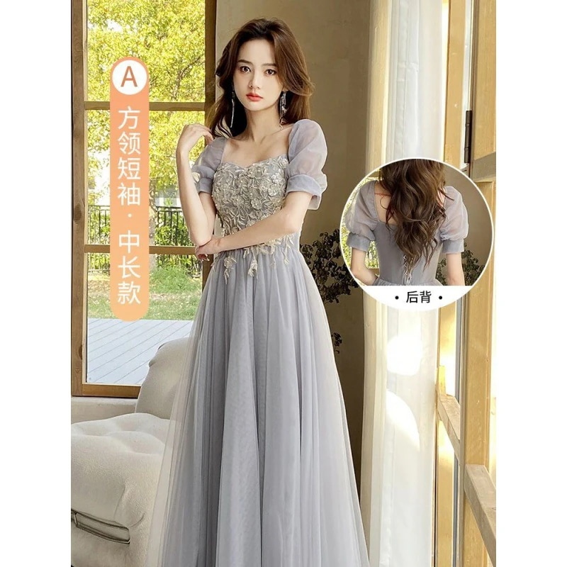 新しいグレーのサマードレス女性シニアセンス