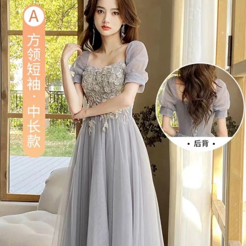 新しいグレーのサマードレス女性シニアセンス