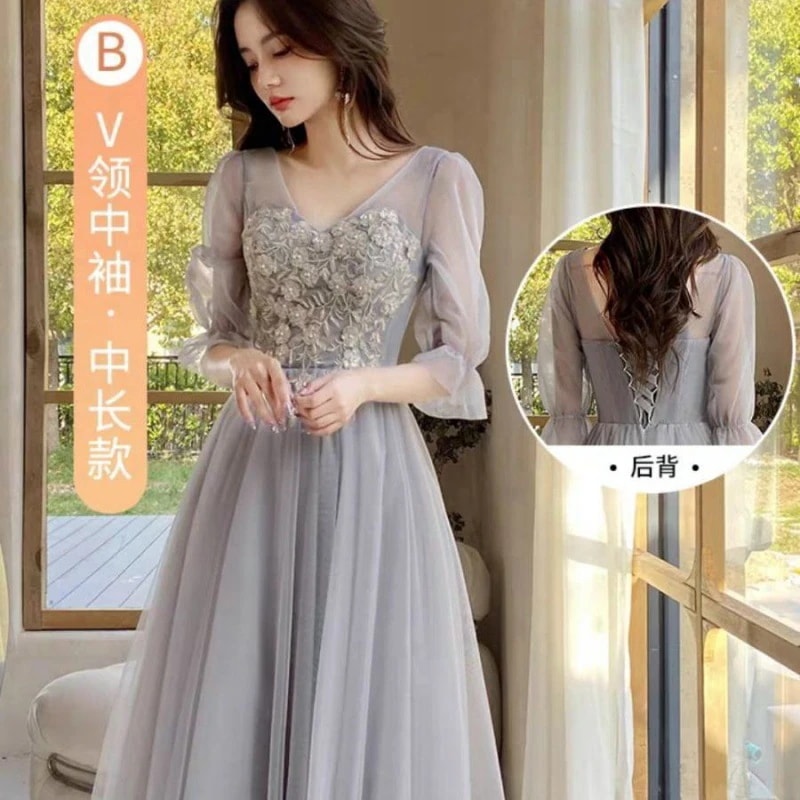 新しいグレーのサマードレス女性シニアセンス