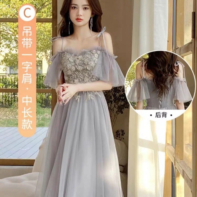 新しいグレーのサマードレス女性シニアセンス