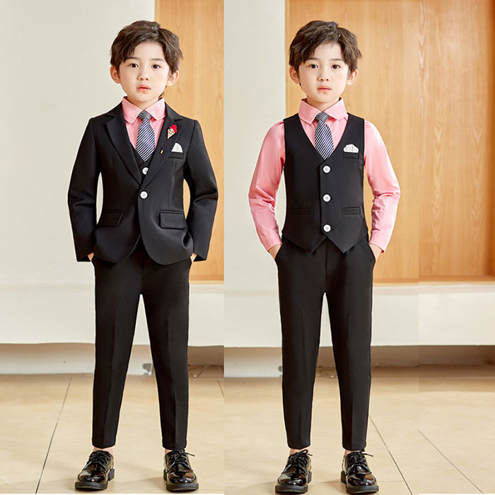 スーツ 男の子 入学式 卒業式 90 100 110 120 130 140 150 160 170cm 子供スーツ 5点セット (ジャケット パンツ ベスト シャツ ネクタイ) 無地 キッズ ジュニ