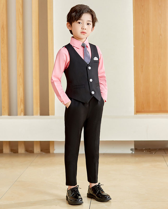 スーツ 男の子 入学式 卒業式 90 100 110 120 130 140 150 160 170cm 子供スーツ 5点セット (ジャケット パンツ ベスト シャツ ネクタイ) 無地 キッズ ジュニ