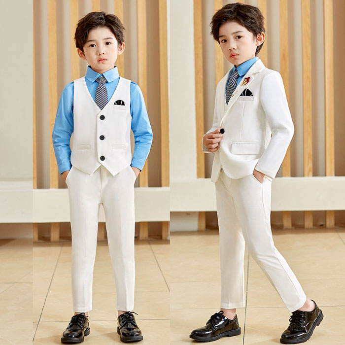 スーツ 男の子 入学式 卒業式 90 100 110 120 130 140 150 160 170cm 子供スーツ 5点セット (ジャケット パンツ ベスト シャツ ネクタイ) 無地 キッズ ジュニ