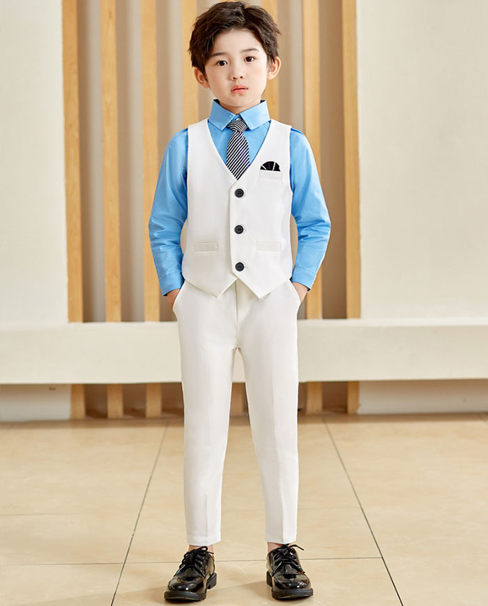 スーツ 男の子 入学式 卒業式 90 100 110 120 130 140 150 160 170cm 子供スーツ 5点セット (ジャケット パンツ ベスト シャツ ネクタイ) 無地 キッズ ジュニ