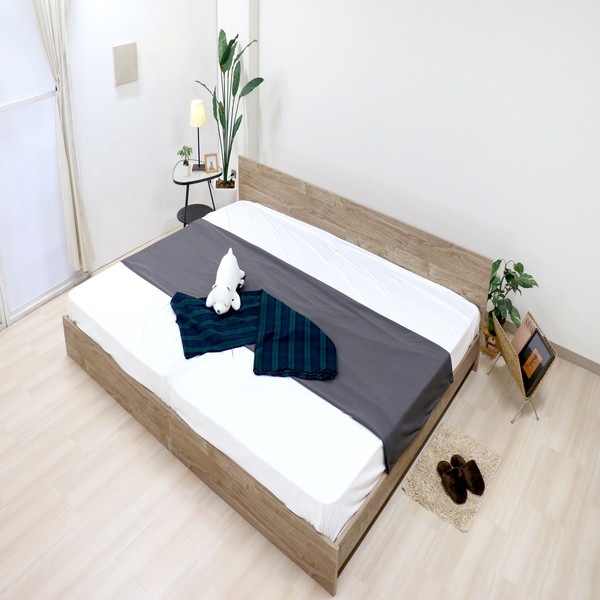 ベッド ワイドキング 280cm ダブル＋ダブル アッシュブラウン ポケットコイルマットレス付き bred-panel 組立式