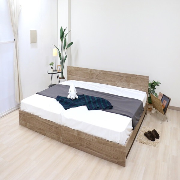 ベッド ワイドキング 280cm ダブル＋ダブル アッシュブラウン ポケットコイルマットレス付き bred-panel 組立式