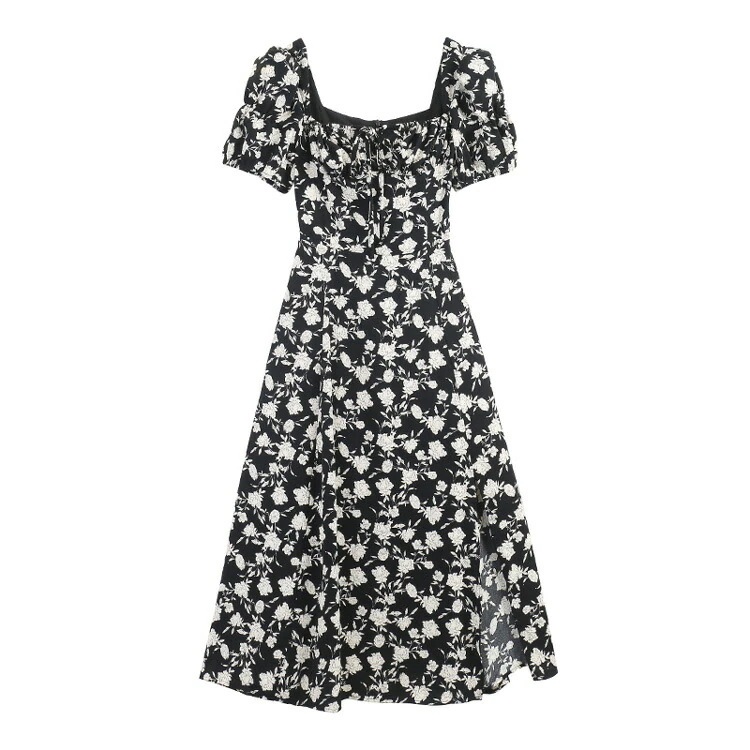 女の子花柄ワンピ パフショルダー 花柄 ワン 前スリット バイ 半袖 Aライン 黒 ロングワン 大人 ミモレ丈 ロング丈 ガーリー きれいめ 食事会 デート 体型カバー 大きいサイズ リゾ2025新品 女の子花柄ワンピ パフショルダー 花柄 ワン 前スリット バイ 半袖 Aライン 黒 ロングワン 大人 ミモレ丈 ロング丈 ガーリー きれいめ 食事会 デート 体型カバー 大きいサイズ リゾ2025新品
