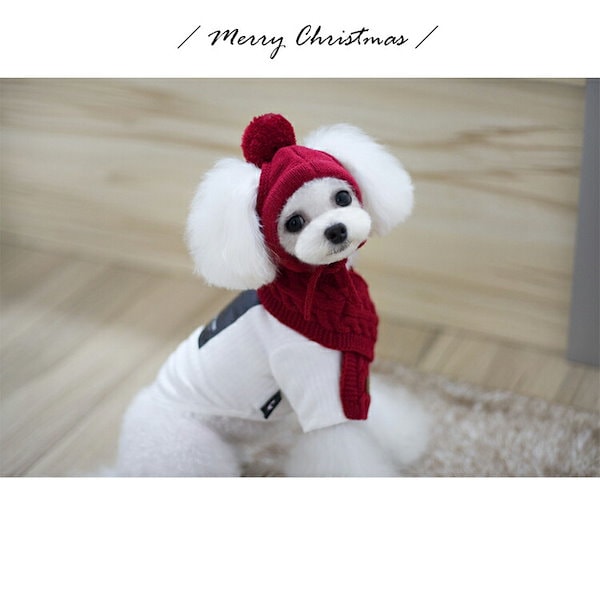 Qoo10] 犬 マフラー 帽子 2点セット 防寒着