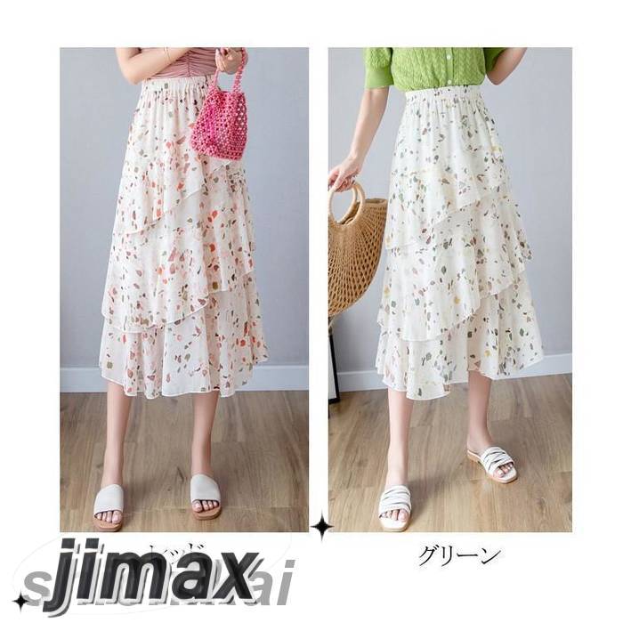 プリーツスカート レディース シフォン 花柄 夏 スカート 韓国風 Aライン ロング丈 フレア オシャレ 着痩せ コーデ マキシ丈 きれいめ ゆったり 30代 40代 50代 プレゼント