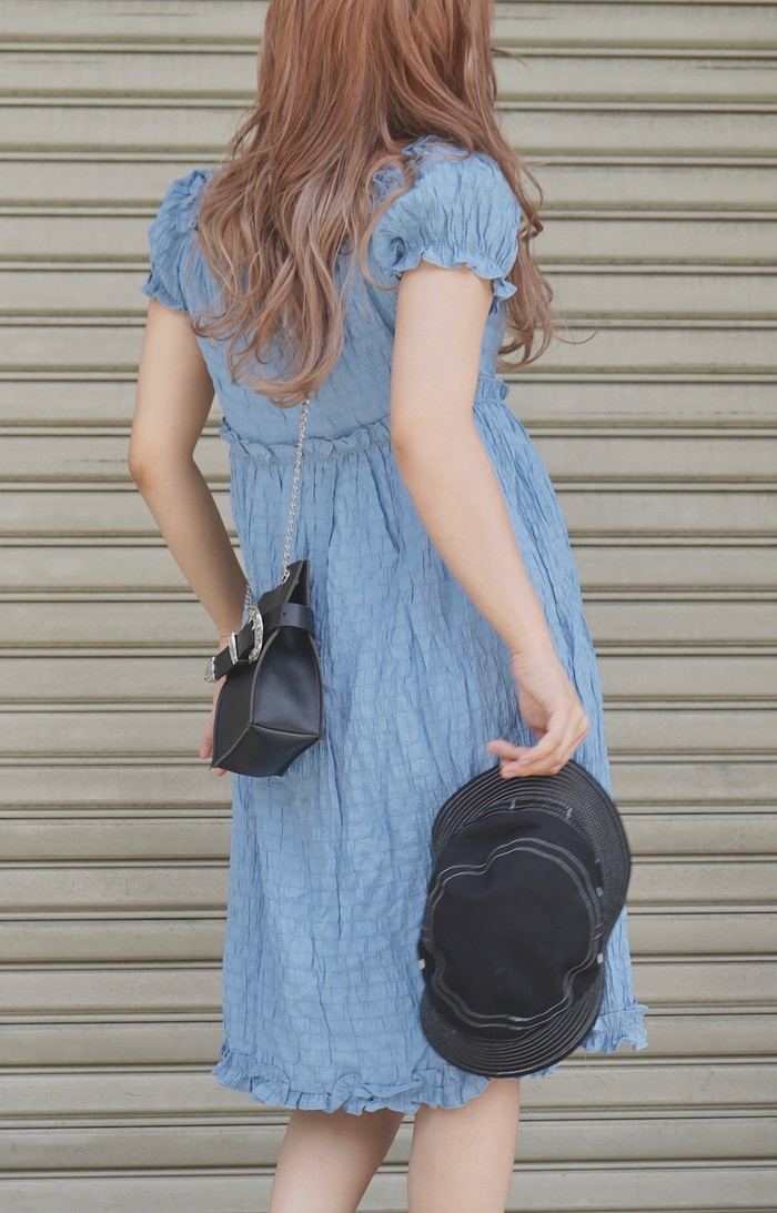Puffsleeve Classical Flare Onepiece (baby blue) A,D, Gレディース