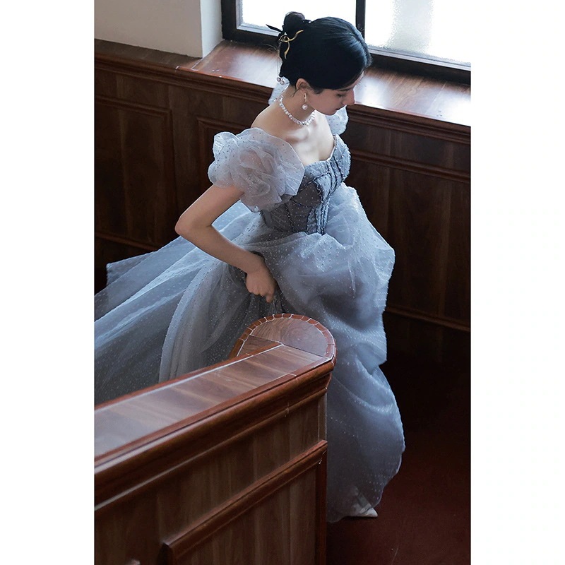 【2枚購入で1oo円OFF】[急速出荷]パーティードレス ブルーイブニングドレスドレス女子日大人プリンセスウェディングドレスフレンチプレミアム感ドレス ドレス(最安値保証)