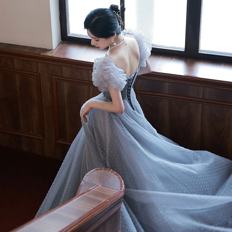 【2枚購入で1oo円OFF】[急速出荷]パーティードレス ブルーイブニングドレスドレス女子日大人プリンセスウェディングドレスフレンチプレミアム感ドレス ドレス(最安値保証)