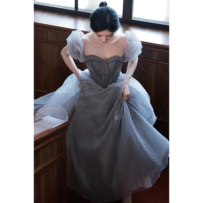 【2枚購入で1oo円OFF】[急速出荷]パーティードレス ブルーイブニングドレスドレス女子日大人プリンセスウェディングドレスフレンチプレミアム感ドレス ドレス(最安値保証)