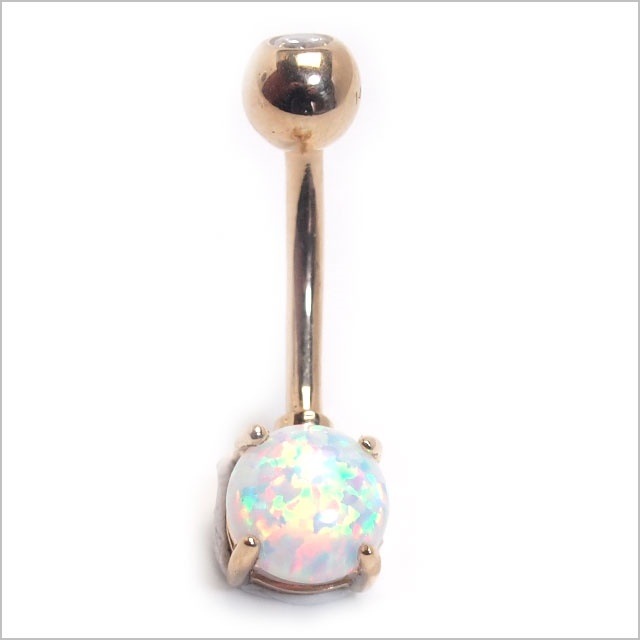 ヘソピアス 14G 14K 6mmオパールストーン バナナバーベル ボディピアス へそピアス 耳 ヘソピアス 14G 14K 6mmオパールストーン バナナバーベル ボディピアス へそピアス 耳