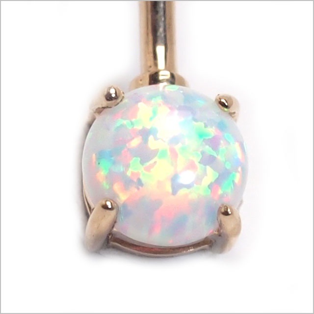 ヘソピアス 14G 14K 6mmオパールストーン バナナバーベル ボディピアス へそピアス 耳 ヘソピアス 14G 14K 6mmオパールストーン バナナバーベル ボディピアス へそピアス 耳