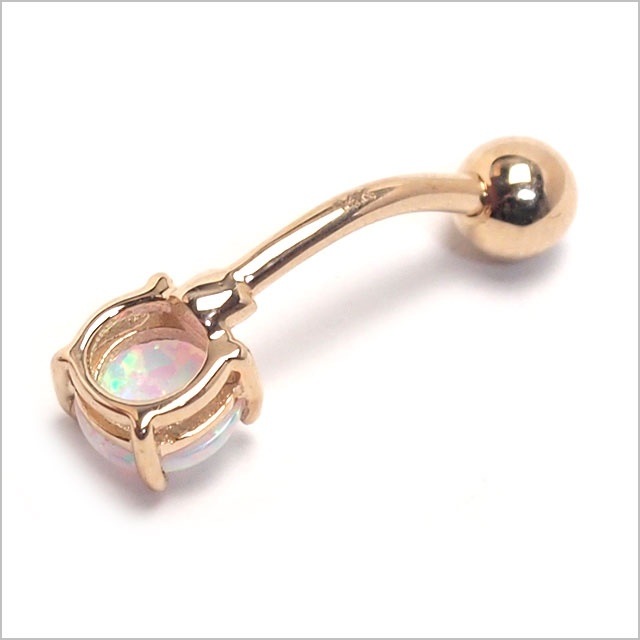 ヘソピアス 14G 14K 6mmオパールストーン バナナバーベル ボディピアス へそピアス 耳 ヘソピアス 14G 14K 6mmオパールストーン バナナバーベル ボディピアス へそピアス 耳