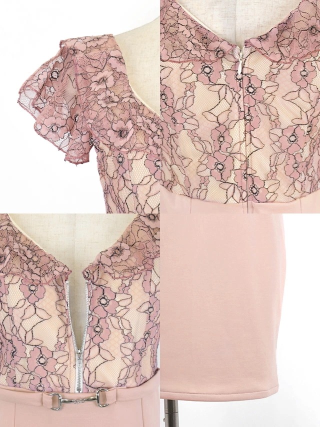 キャバドレス レース ジップ ベルト ミニ ワンピース タイト 大きいサイズ タイトワンピ キャバワンピ キャバクラ ピンク ブルー キャバ嬢 可愛い セクシー フリル袖 激安 ラウンジ ミニワンピー