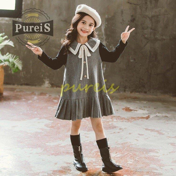 韓国子とも服 子ともワンピース キッズワンピース 秋冬 女の子 学院風 チ 格安saleスタート プリーツスカート 可愛い