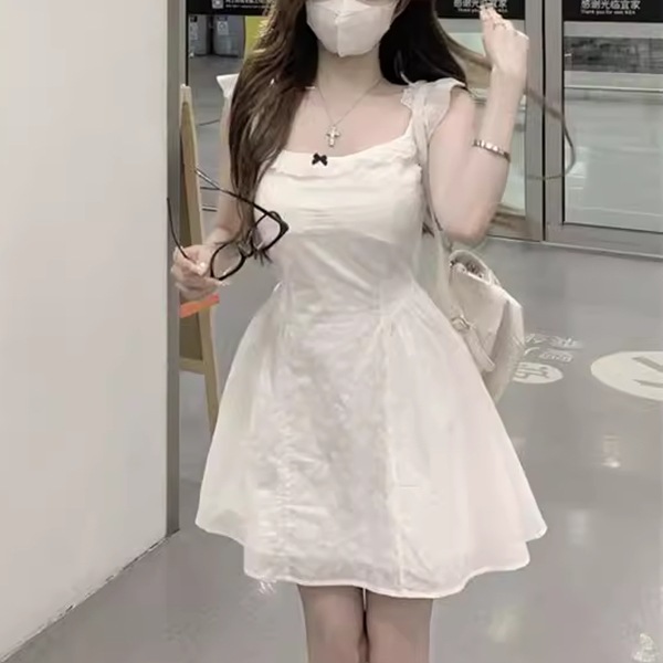 フライングスリーブ&スクエアネックのドレス レディース ワンピース ドレス フレア ミニ 膝上 袖なし ノースリーブ スクエアネック スリム Aライン フェミニン ハイウエスト かわいい カジュアル フライングスリーブ&スクエアネックのドレス レディース ワンピース ドレス フレア ミニ 膝上 袖なし ノースリーブ スクエアネック スリム Aライン フェミニン ハイウエスト かわいい カジュアル