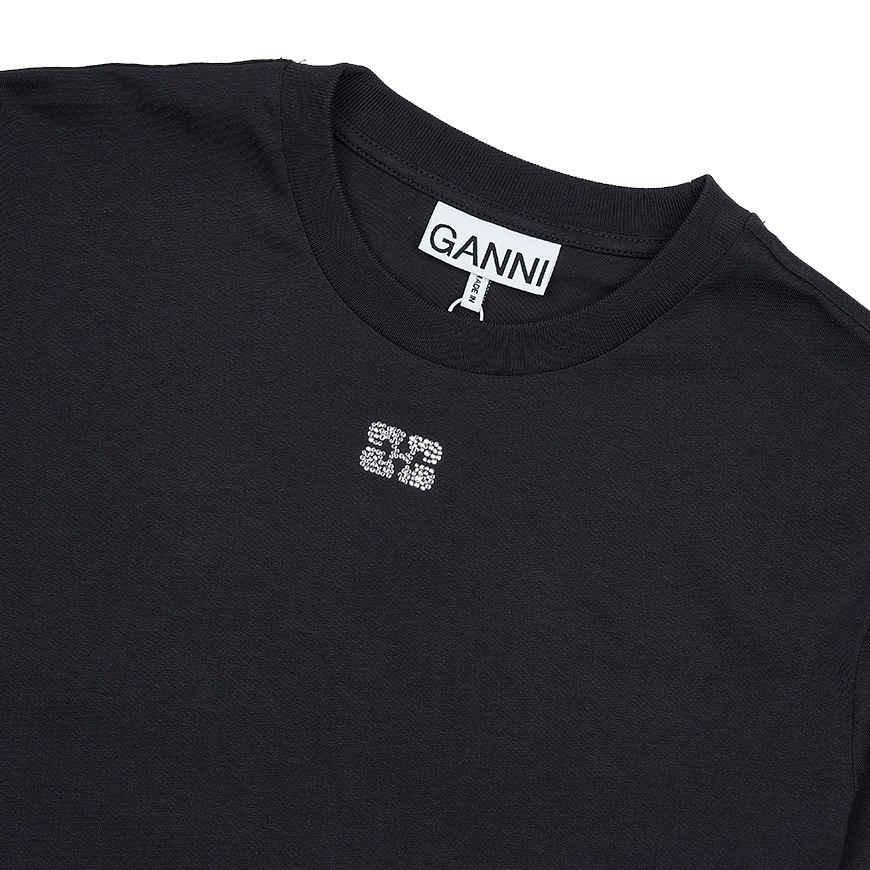 GANNI T3953 252 ラインストーンロゴTシャツ GANNI T3953 252 ラインストーンロゴTシャツ