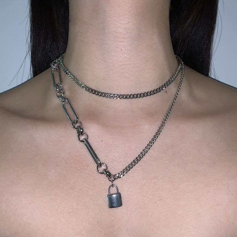 (2セット) Rock Halfchain Layered Necklace 韓国人気