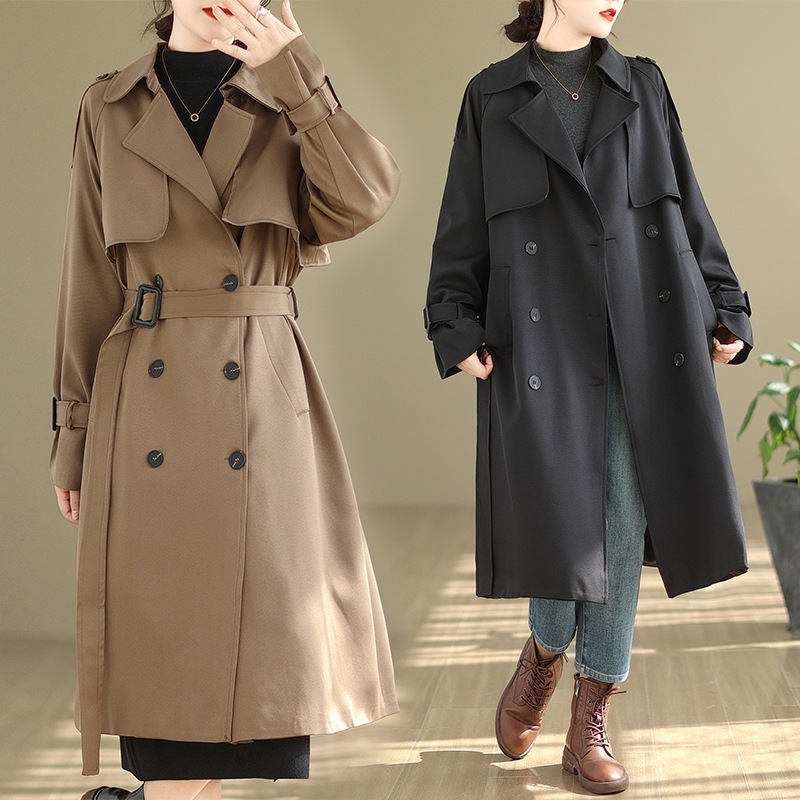 トレンチコート2024春夏新作韓国版大きいサイズ 気質ダブルボタン流行ファッション高級感ロングコート