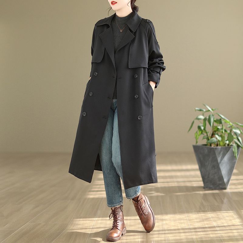 トレンチコート2024春夏新作韓国版大きいサイズ 気質ダブルボタン流行ファッション高級感ロングコート