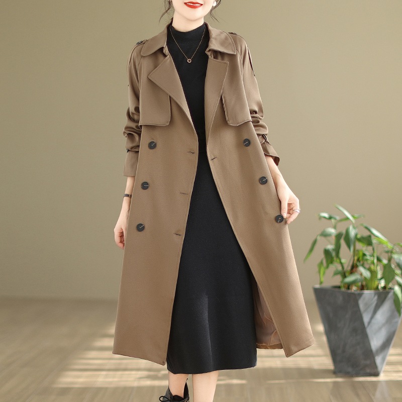 トレンチコート2024春夏新作韓国版大きいサイズ 気質ダブルボタン流行ファッション高級感ロングコート