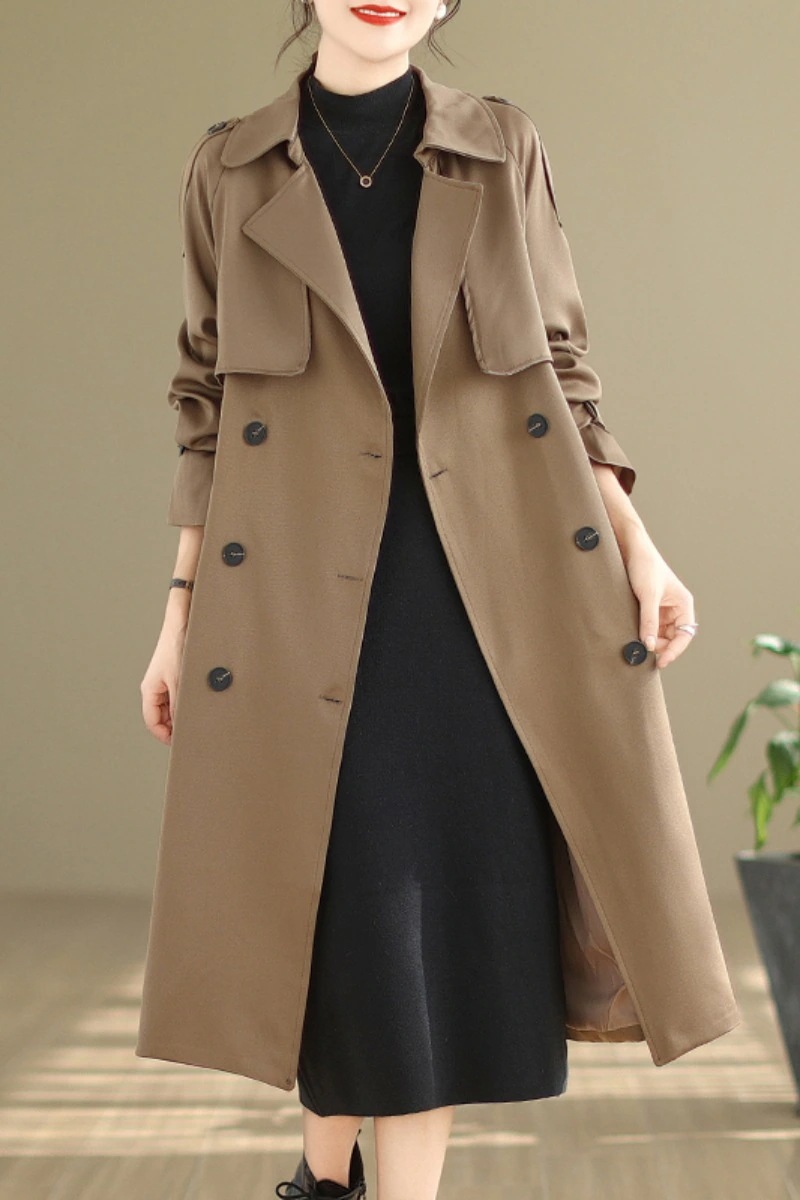 トレンチコート2024春夏新作韓国版大きいサイズ 気質ダブルボタン流行ファッション高級感ロングコート