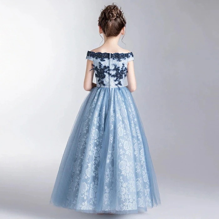 【大人気 急速出荷】【刺繍柄＆ビジュー付き】子供ドレス 発表会 ドレス ロングドレス ジュニア ドレス 子ども 子供 キッズ フォーマルドレス パーティードレス 子供 リボンドレス ノースリーブ 結婚
