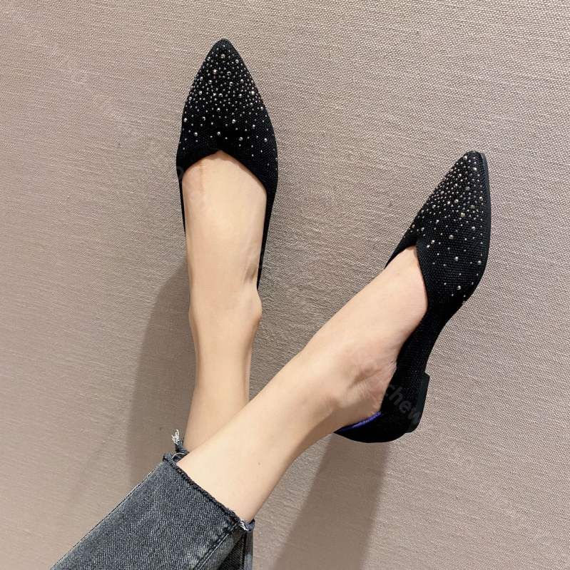 777円OFFクーポン パンプス 痛くない ニット ローヒール ぺたんこ 歩きやすい 旅行 疲れない 走れる 脱げない 立ち仕事 おしゃれ フラット ポインテッドトゥ 柔らかい オフィスシューズ 婦人