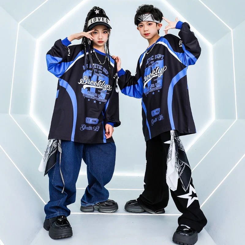 街舞児童潮服青黒演出服男児スーツhiphop女児ドラム衣装元日演出服 街舞児童潮服青黒演出服男児スーツhiphop女児ドラム衣装元日演出服