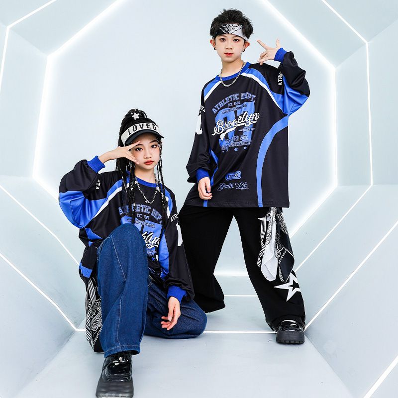 街舞児童潮服青黒演出服男児スーツhiphop女児ドラム衣装元日演出服 街舞児童潮服青黒演出服男児スーツhiphop女児ドラム衣装元日演出服