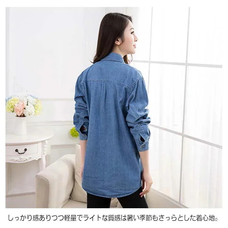 薄手/厚手 シャツ 長袖 トップス カジュアルシャツ デニム デニムシャツ レディース