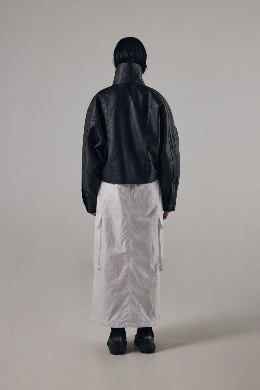 【TREEMINGBIRD】 BOLD ZIP HIGE-NECK LEATHER JACKET : BLACK