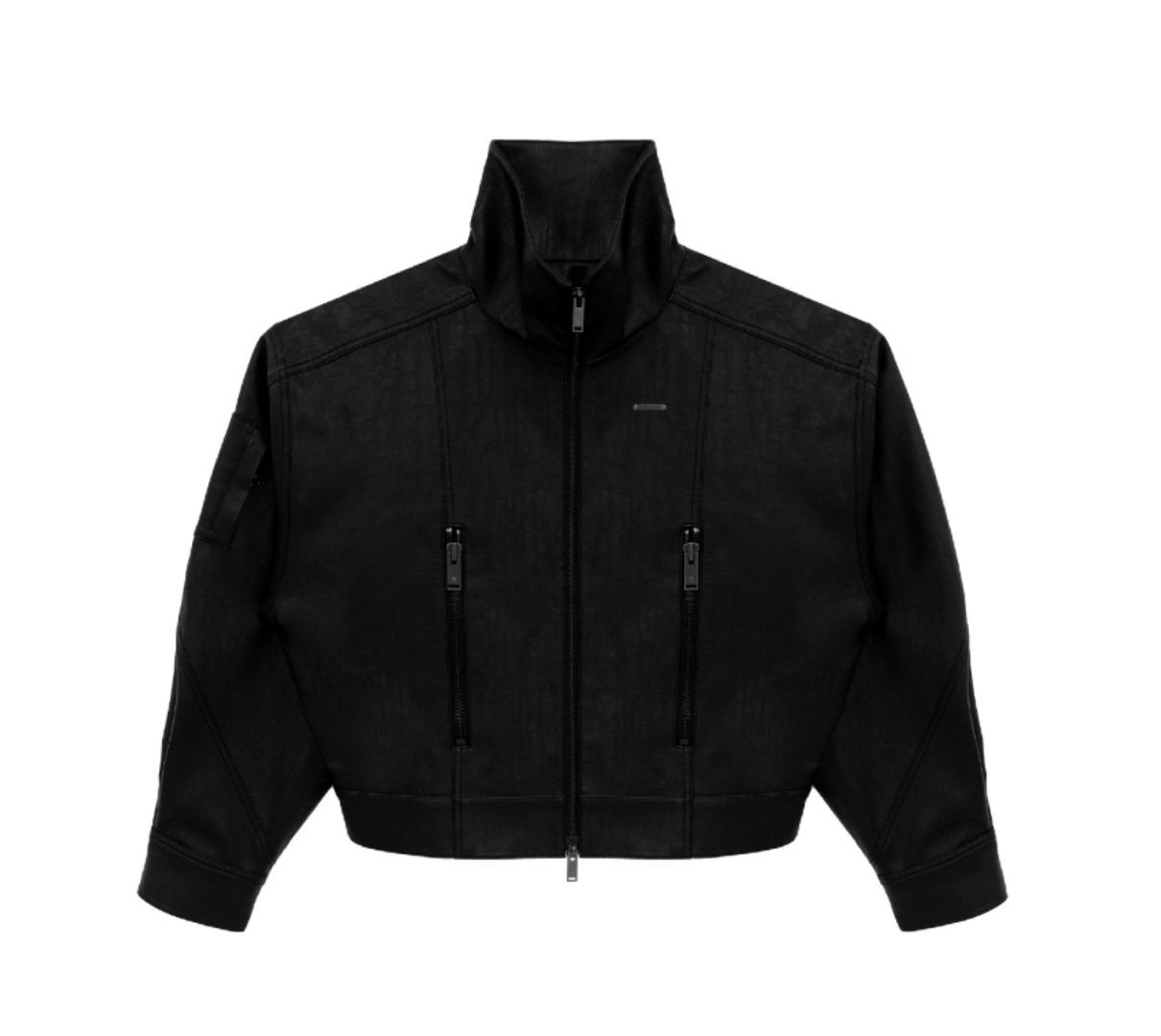 【TREEMINGBIRD】 BOLD ZIP HIGE-NECK LEATHER JACKET : BLACK