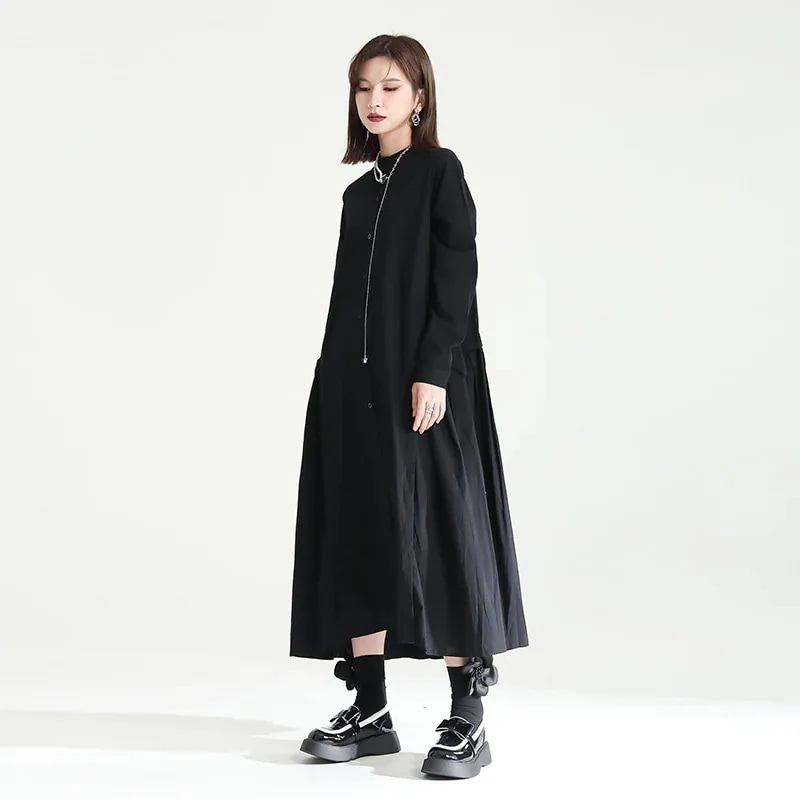 ロングワンピース 体型カバー シャツワンピース 無地 日系 パーティードレスドレス綿麻 長袖 秋服 切り替え イレギュラー ワンピース