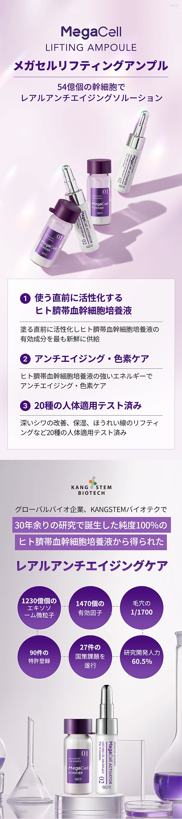 【エイジングケア集中美容液】メガセルリフティングアンプル 　1剤 パウダー290mg＋2剤 美容液6.5ml X ４