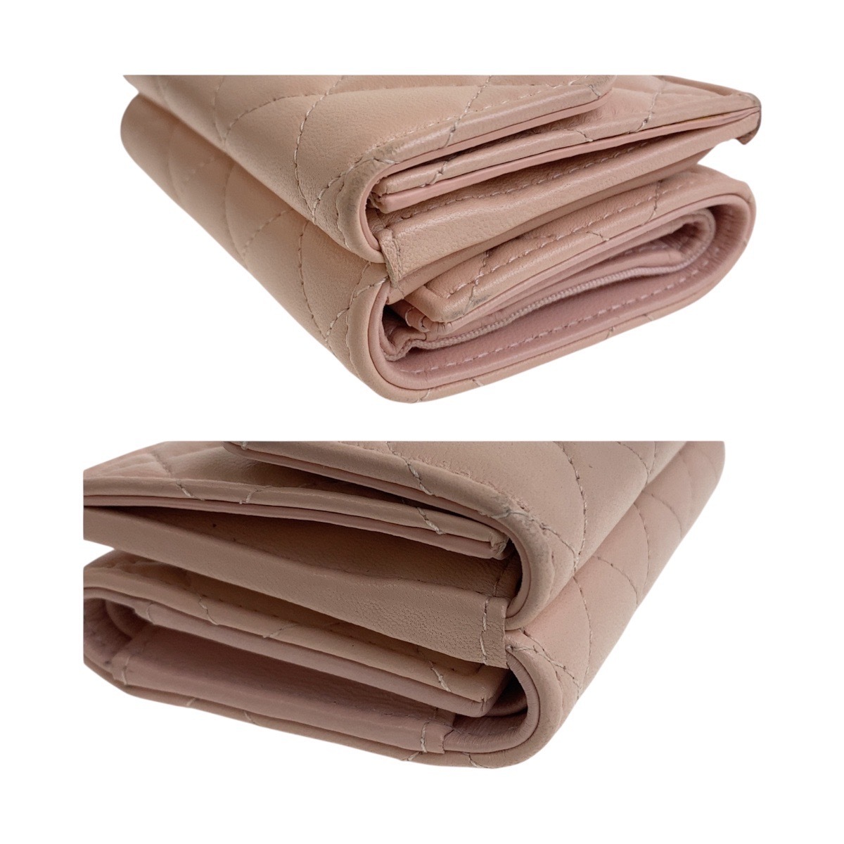 マトラッセ ココマーク ピンクベージュ シルバー金具 ラムスキン コンパクトウォレット Wホック レディース 504966 マトラッセ ココマーク ピンクベージュ シルバー金具 ラムスキン コンパクトウォレット Wホック レディース 504966