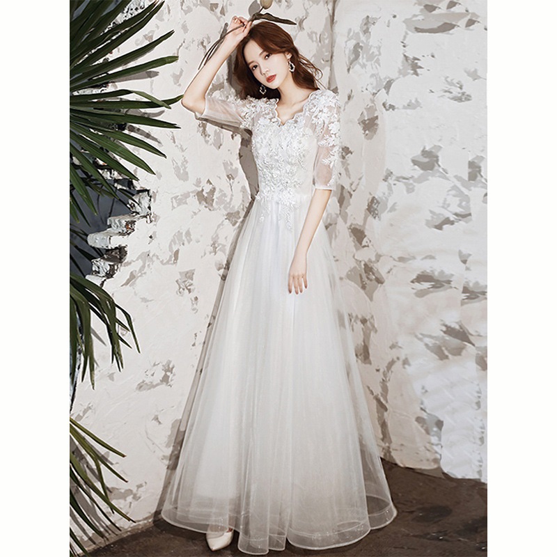 【1つ買うと10つ無料】女性のための小さなドレス2025夏と秋の宴会長い気質白いドレステクスチャードレス