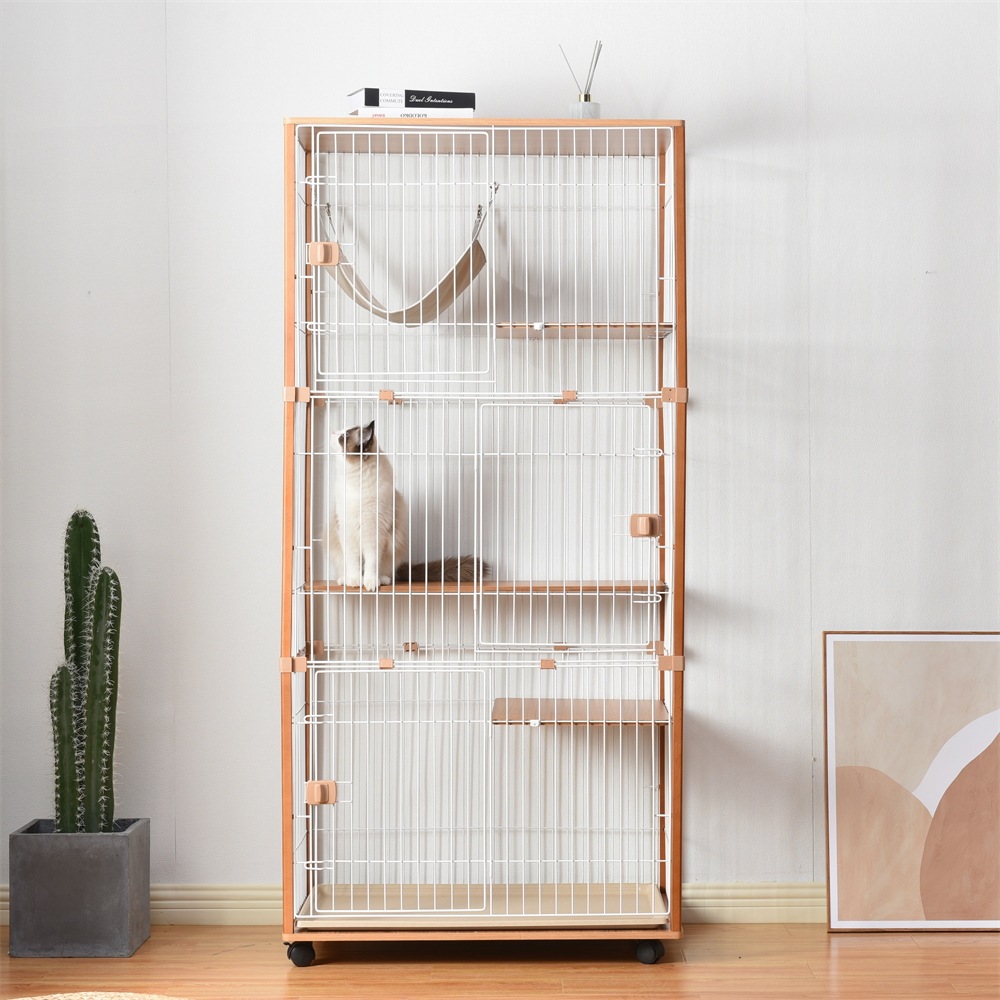 キャットケージ 木製 三段 （ナチュラル）ケージ キャットケージ 3段 木製フレーム ペットケージ