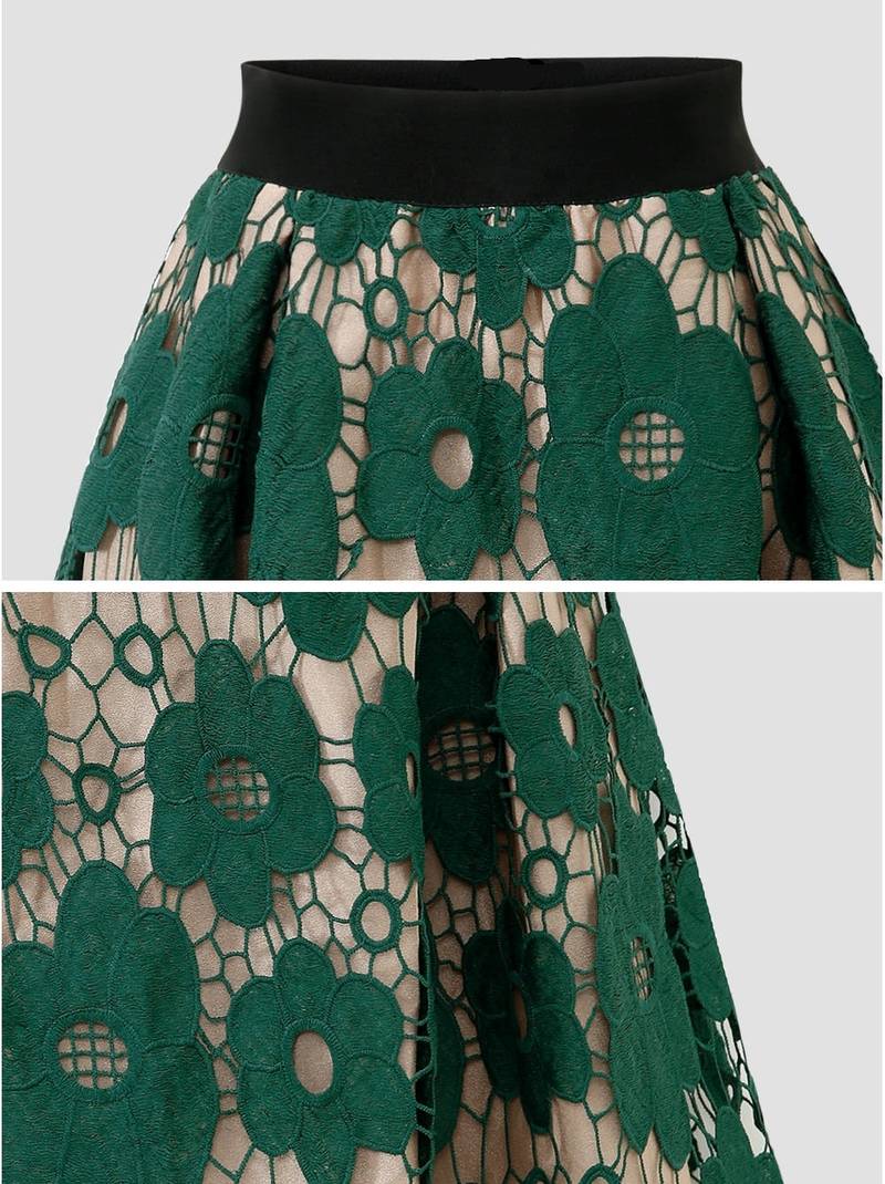 【送料無料】ひざ下丈 裏地付き シースルー レース 花柄 フラワー フレア Aライン ボトムス 3色 レディース 花柄レーススカート