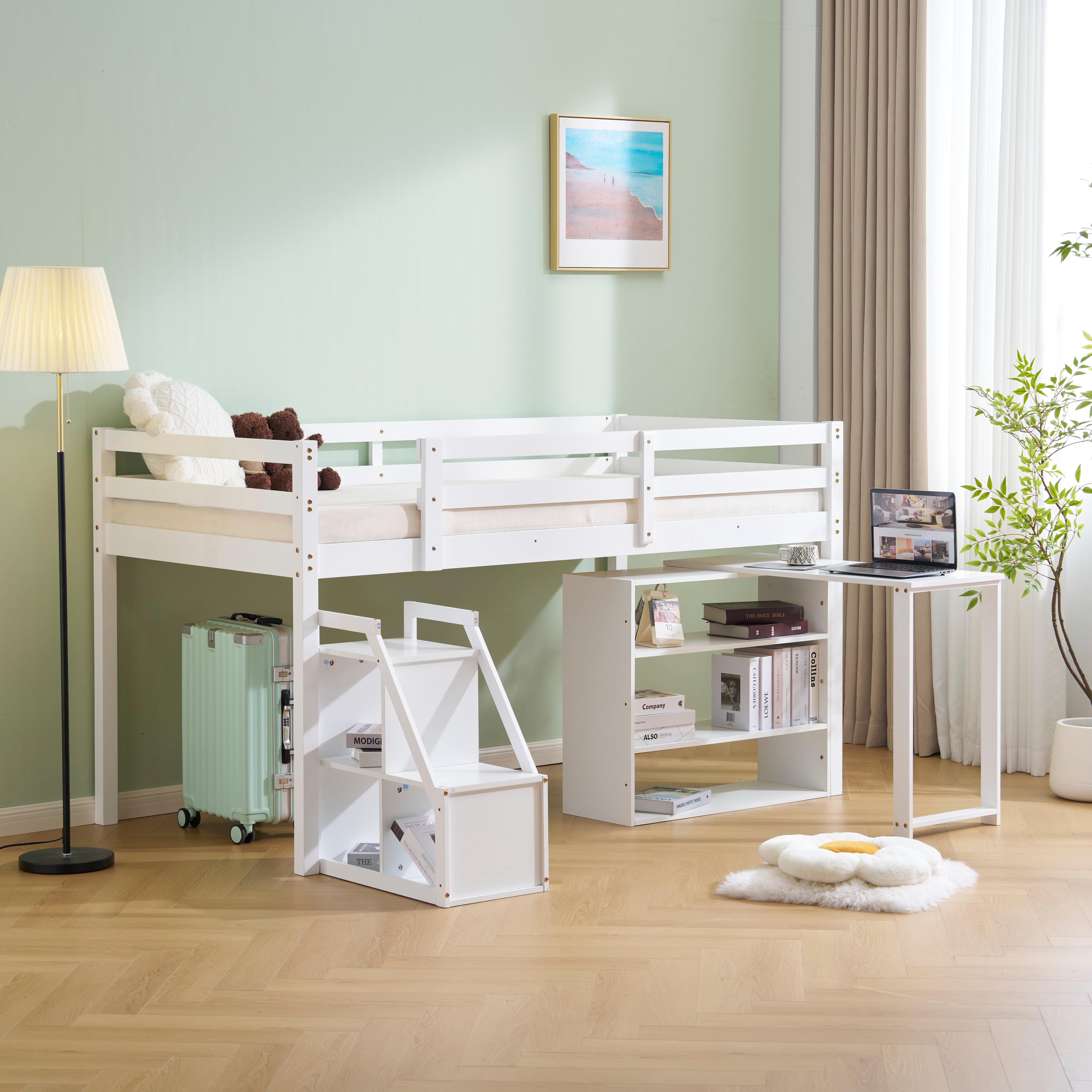 【国内発送&送·料·無·料】【新作】システムベッド デスク+収納ラック+階段 学習机 システムデスクベッド ロータイプ シングル すのこ 高さ115cm 収納 本棚 ブックシェルフ ロフトベッド シス 【国内発送&送·料·無·料】【新作】システムベッド デスク+収納ラック+階段 学習机 システムデスクベッド ロータイプ シングル すのこ 高さ115cm 収納 本棚 ブックシェルフ ロフトベッド シス