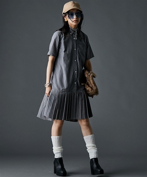 ミニ・ひざ丈/半袖 裾プリーツミニシャツワンピース 大きいサイズ有 GEVS. ミニ・ひざ丈/半袖 裾プリーツミニシャツワンピース 大きいサイズ有 GEVS.